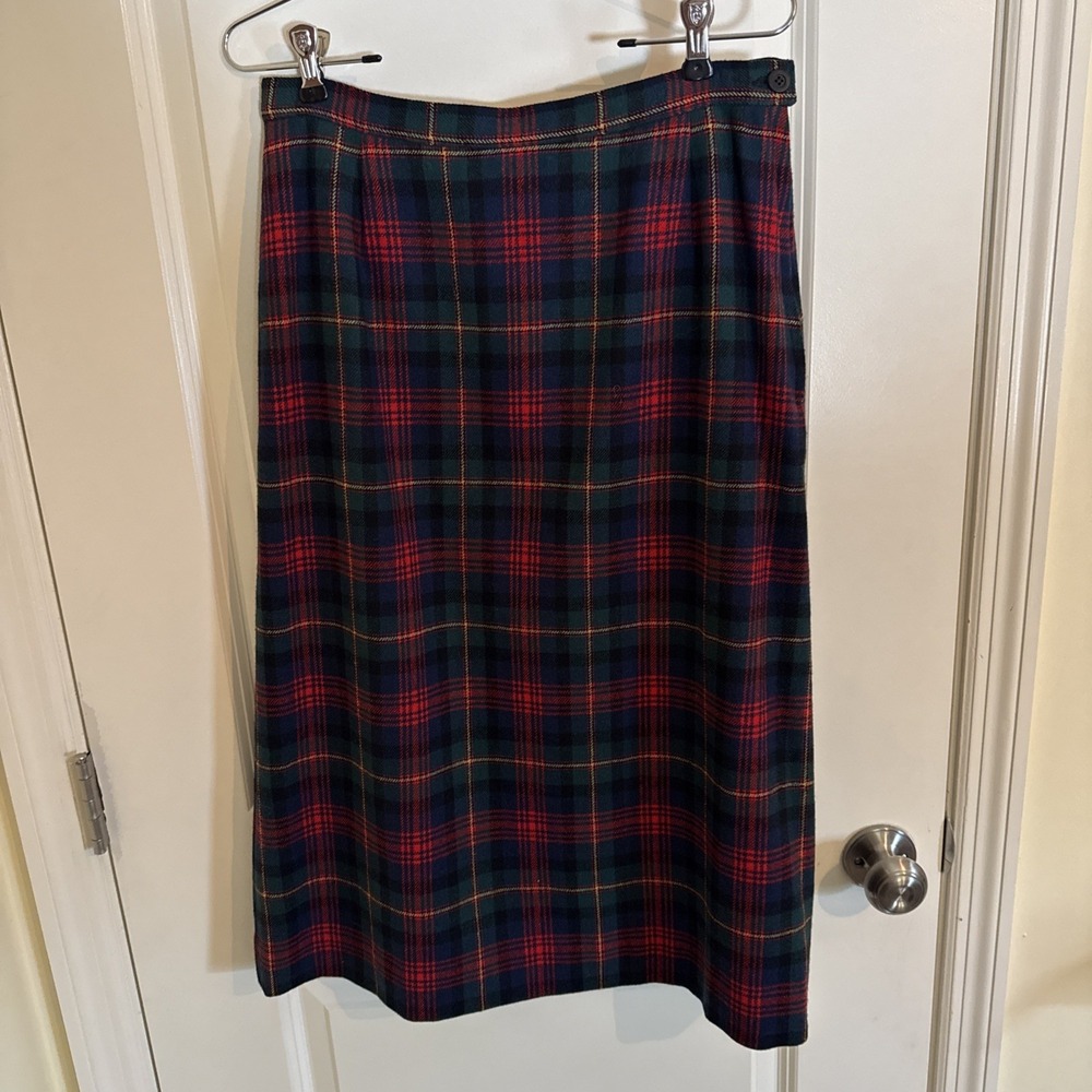 Vintage Pendleton MacLennan Tartan Plaid 100% Virgin Wool Midi Skirt USA Size 12